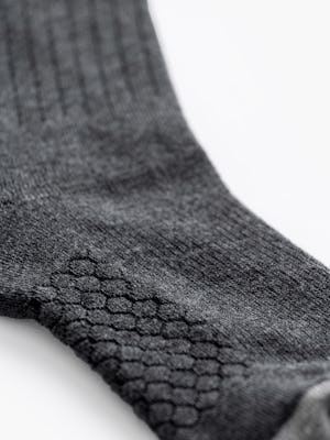 close up of charcoal ministry of supply logo atlas crew socks