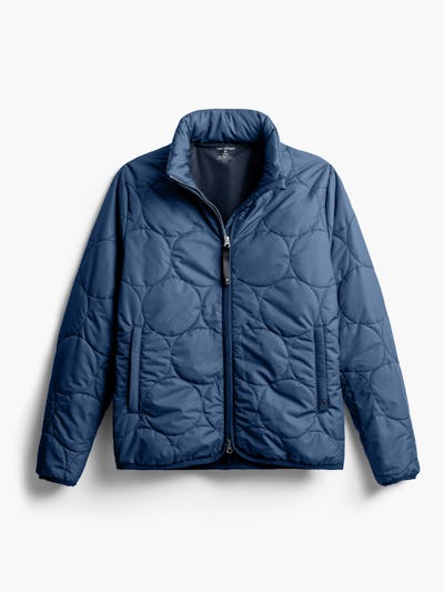 men's navy aurora jacket flat shot of front unzipped at the top