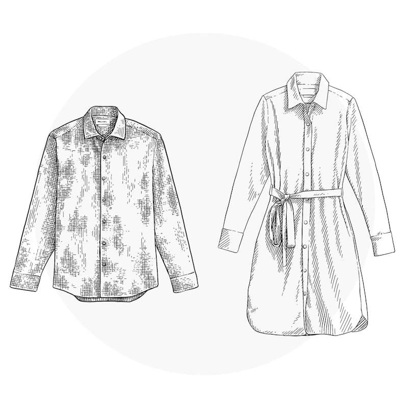 Illustration of Men's Shirt and Women's Shirt Dress'