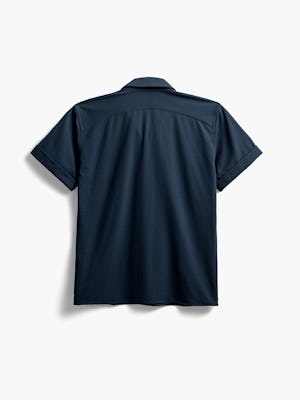 Men's Navy Hybrid Seersucker Short Sleeve Shirt flat shot of back