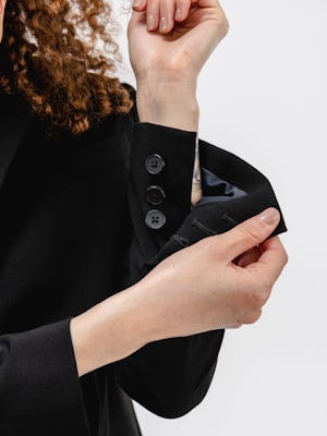 Close up of buttons on Women's Black Velocity Relaxed Blazer