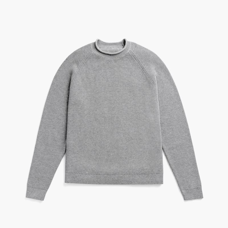 Grey Heather Men's Atlas Waffle Roll Neck Sweater | Ministry of Supply