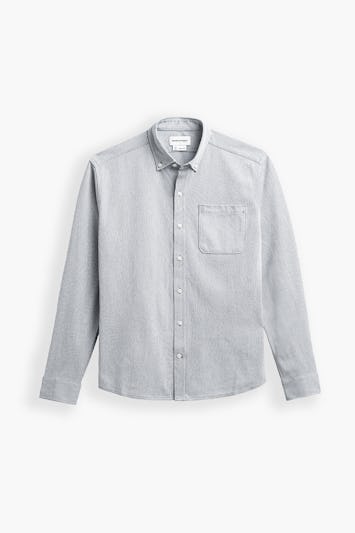 mens hybrid button down shirt light grey stripe front full flat