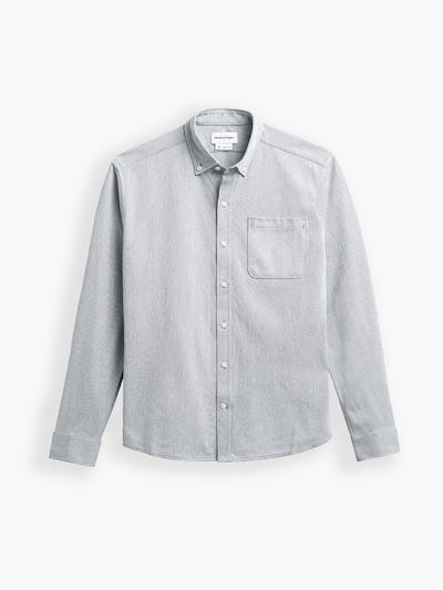 mens hybrid button down shirt light grey stripe front full flat