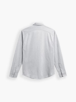mens hybrid button down shirt light grey stripe back full flat