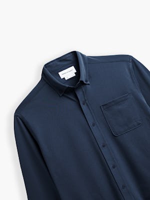 mens hybrid button down shirt navy front tilted flat