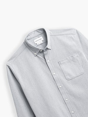 mens hybrid button down shirt light grey stripe front tilted flat