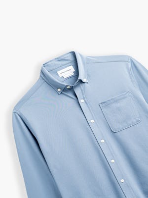 mens hybrid button down shirt lava blue front tilted flat