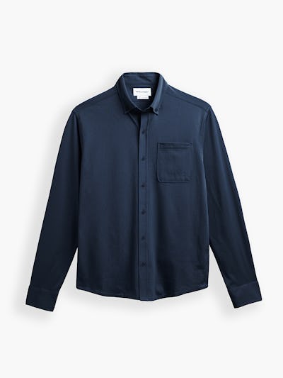 mens hybrid button down shirt navy front full flat
