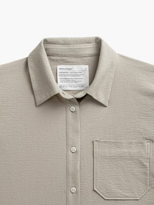 womens hybrid seersucker short sleeve shirt sand buttons zoom collar flat