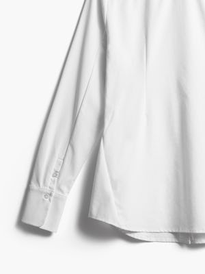 model wearing Women's Aero Zero Tailored Shirt White zoom sleeve cuff flat