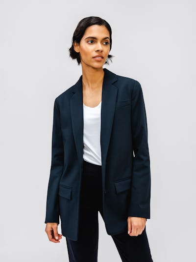 Women's Dark Navy Velocity Oversized Blazer on model
