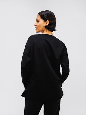 Back of Women's Black Fusion Double Knit Tunic on model