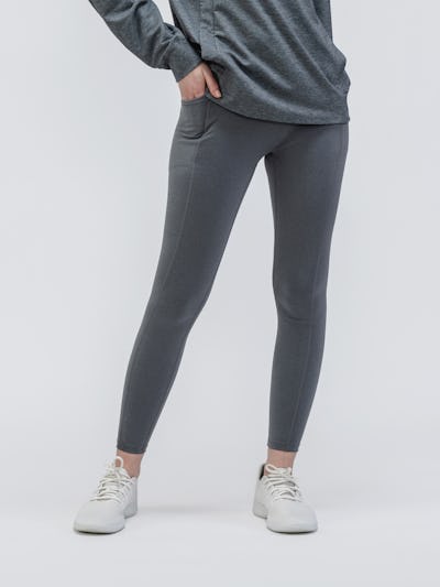 Women's Joule Active Legging in Charcoal Heather on model with hand in pocket