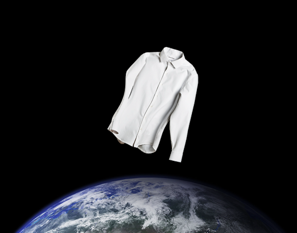 White Aero Zero Dress Shirt Floating Over the Earth