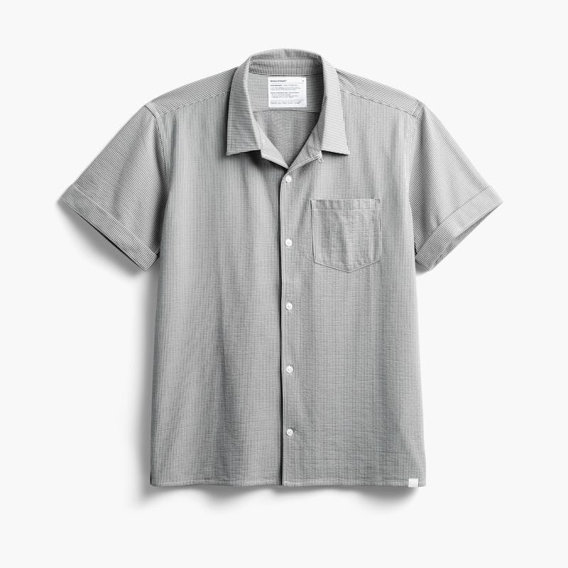 Grey Tonal Stripe Men's Hybrid Seersucker Short Sleeve Shirt