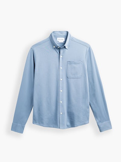 mens hybrid button down shirt lava blue front full flat