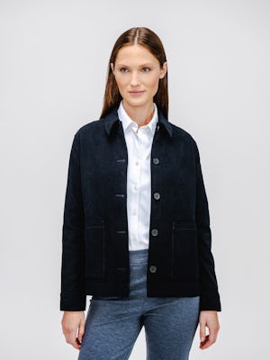 Women's Dark Navy Kinetic Corduroy Chore Coat on model
