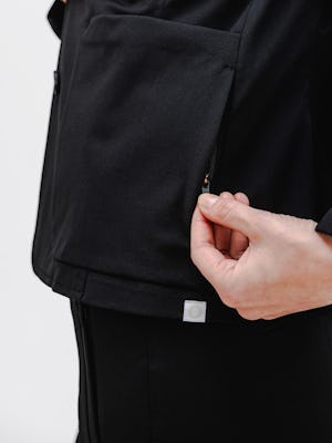 Close up of zippered pocket on Women's Black Kinetic Chore Blazer