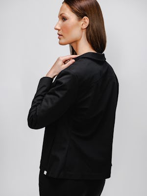 model wearing womens kinetic chore blazer black