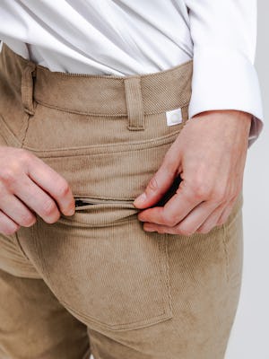 Close up of Women's Kinetic Sand Curduroy 5-Pocket Pant on model