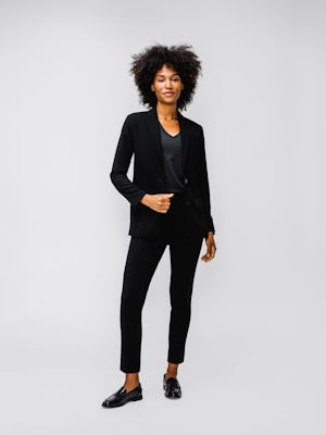 model wearing womens velocity oversized blazer black
