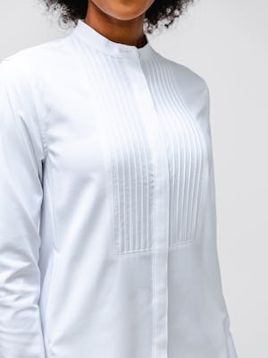 model wearing Women's Women's Aero Zero Tuxedo Shirt White on model in studio