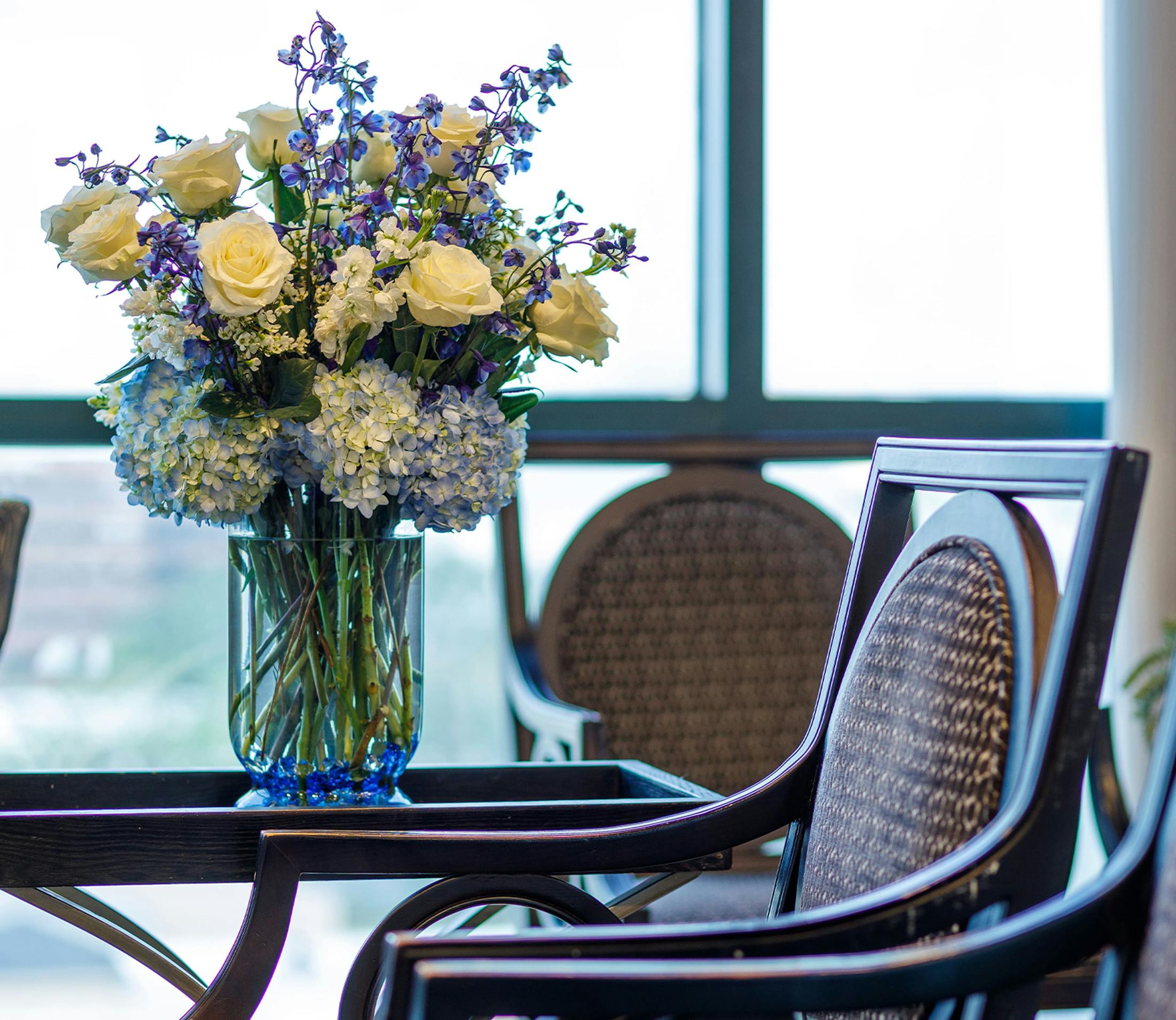 table with vase and flowers