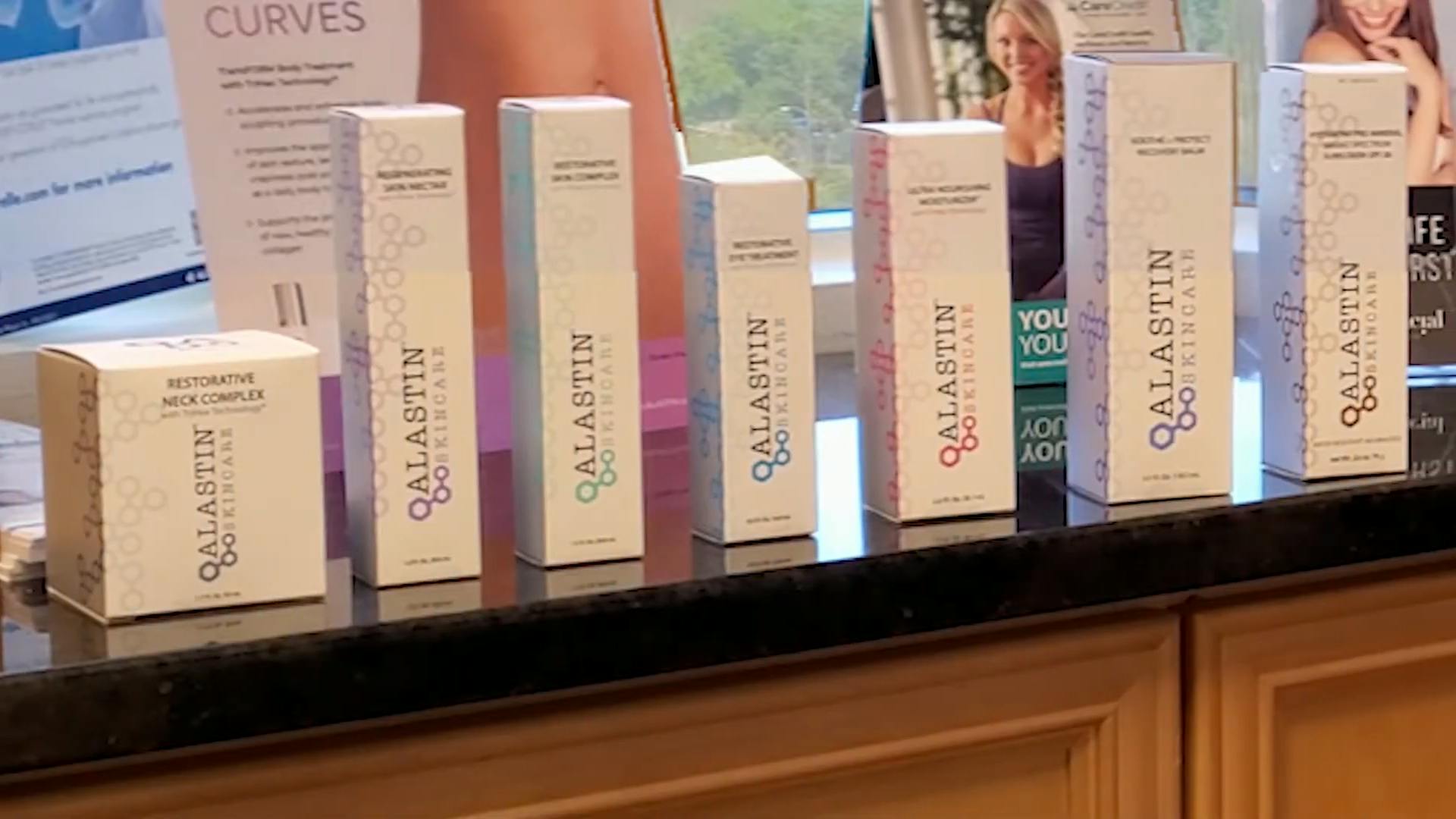 Atlastin products displayed on counter top