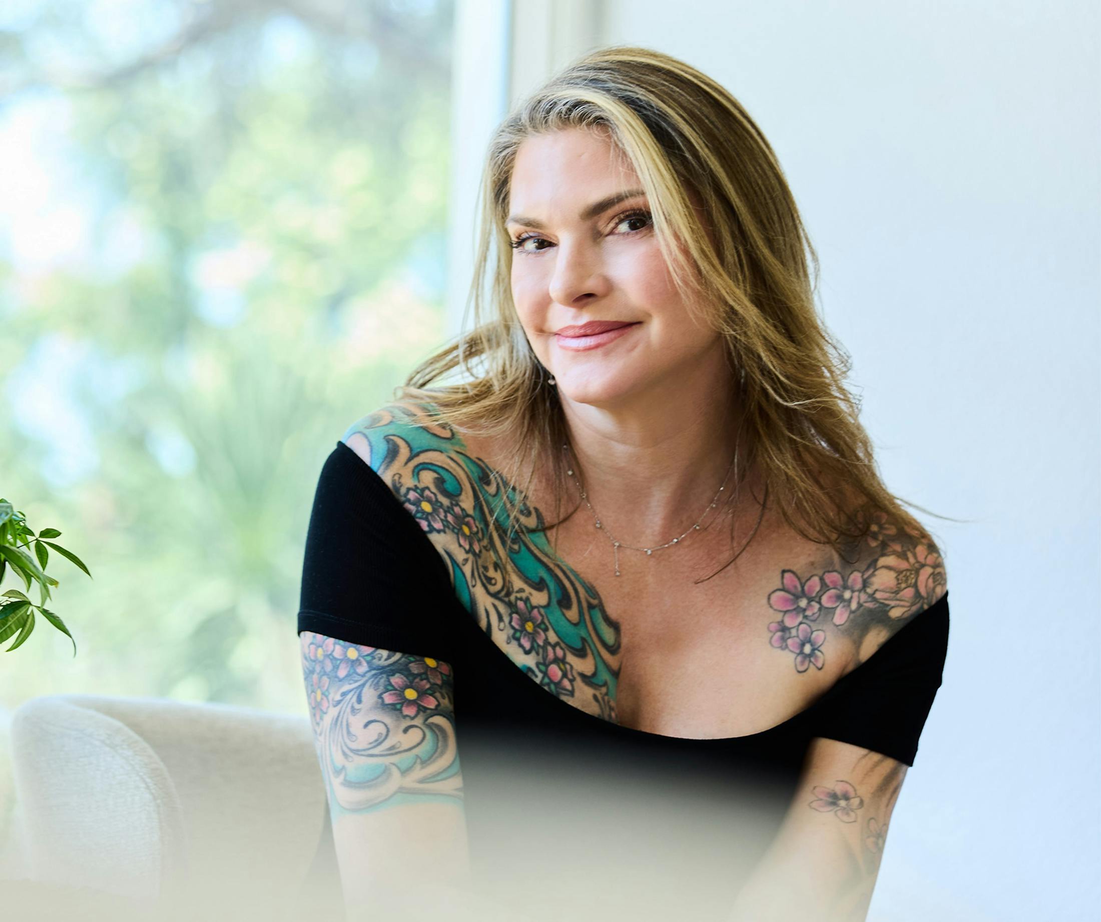 blonde woman smiling