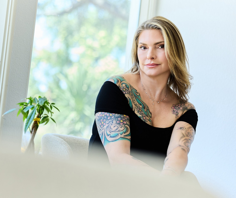 woman in a black shirt