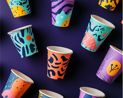 Custom printed paper cups in vibrant designs