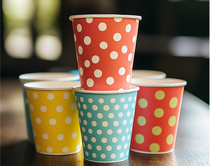 Stack of colorful paper cups on a table