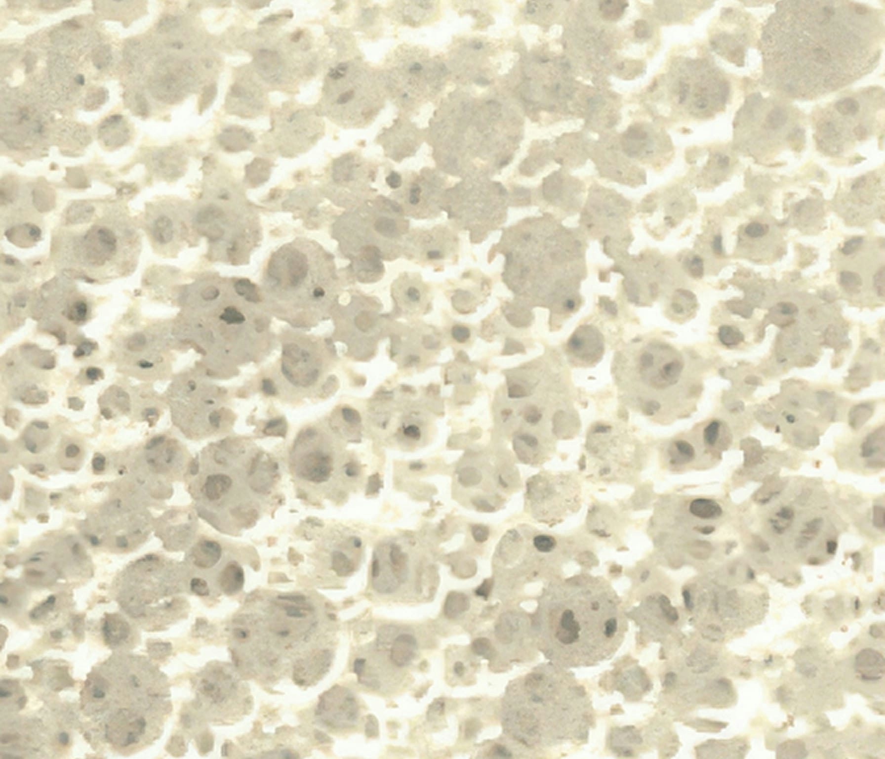 Superficie irregolare con macchie grigie chiare e scure distribuite uniformemente su fondo bianco crema.