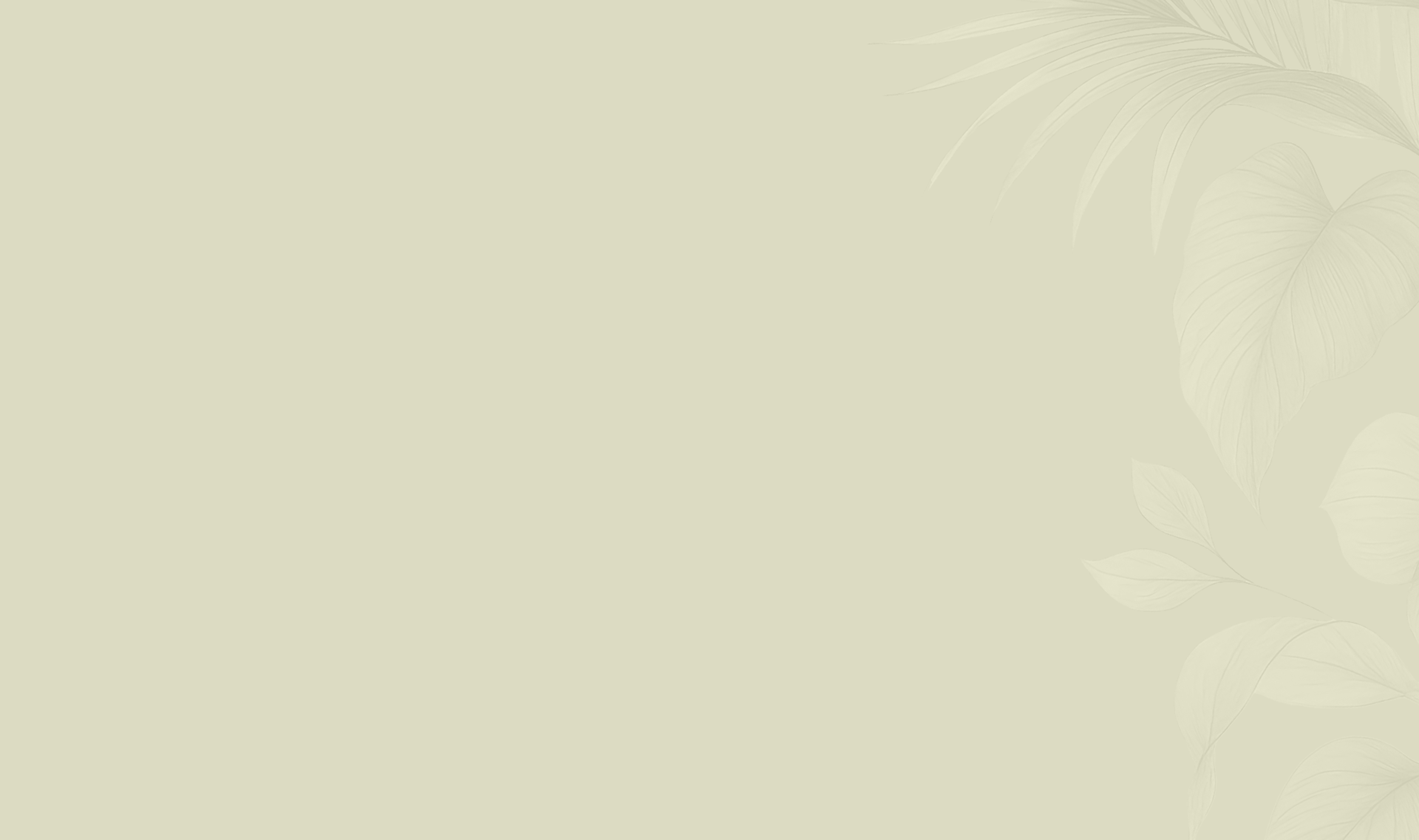 Sfondo beige con eleganti foglie lisce disegnate in tonalità più chiare sul lato destro.