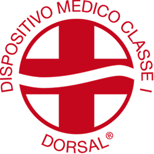 Marchio rosso con croce e testo dispositivo medico classe I dorsal su sfondo trasparente.