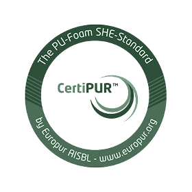 Certificazione CertiPUR per schiuma poliuretanica conforme allo standard SHE di EuroPUR AISBL.