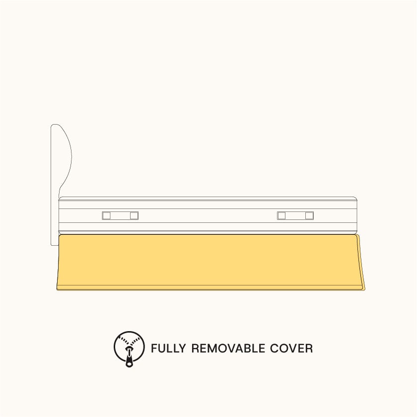 Skirt
In place of the bumber, you can choose the skirt that gives the bed an homantic and elegant look. Fully removable and washable covers, can be applied to all Dorsal wooden supports and also to steel supports using the Evolution corner piece. To facilitate assembly time, the supports are already prepared with Velcro.