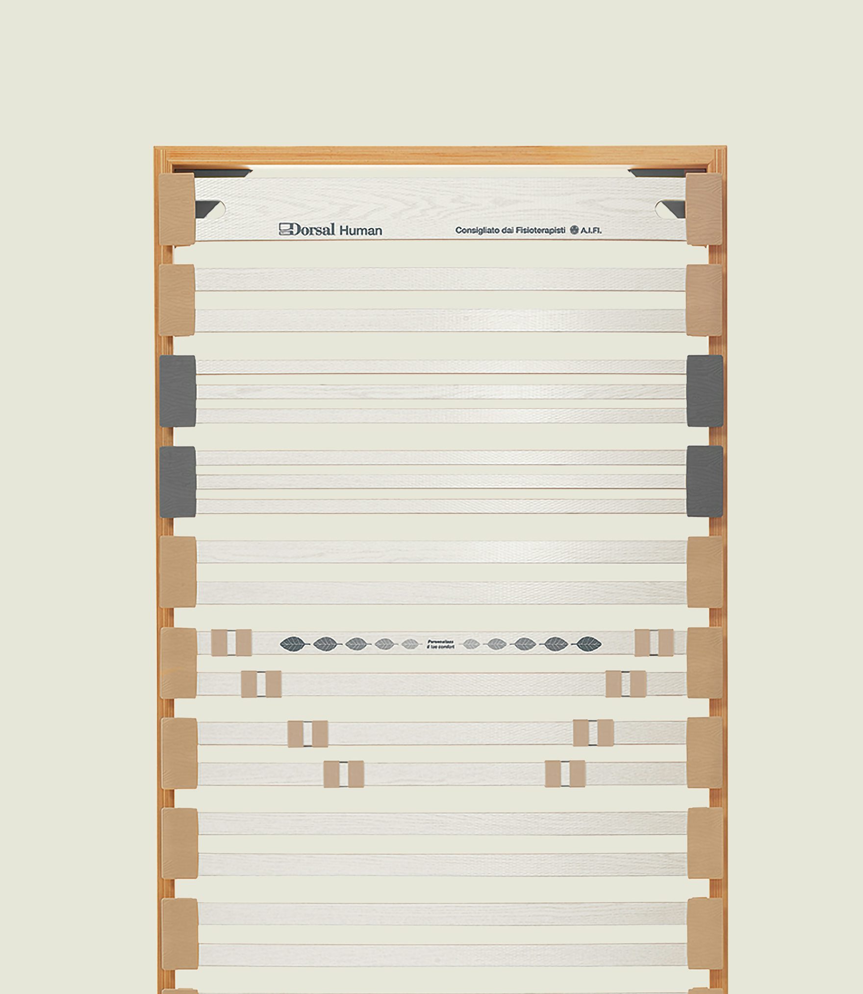 Human Balance: rete a doghe bilanciata, che esalta le caratteristiche del materasso.
Human&reg; Balance &egrave; un supporto bilanciato con molleggio diversificato che esalta le caratteristiche del materasso. Nella zona spalle l&rsquo;inserimento di un numero maggiore di doghe crea un sostegno particolarmente confortevole e indicato per chi preferisce dormire sul fianco. Indicata per pesi variabili dai 60 ai 110 kg.