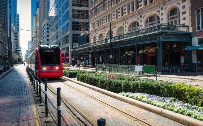 Trolley in a city