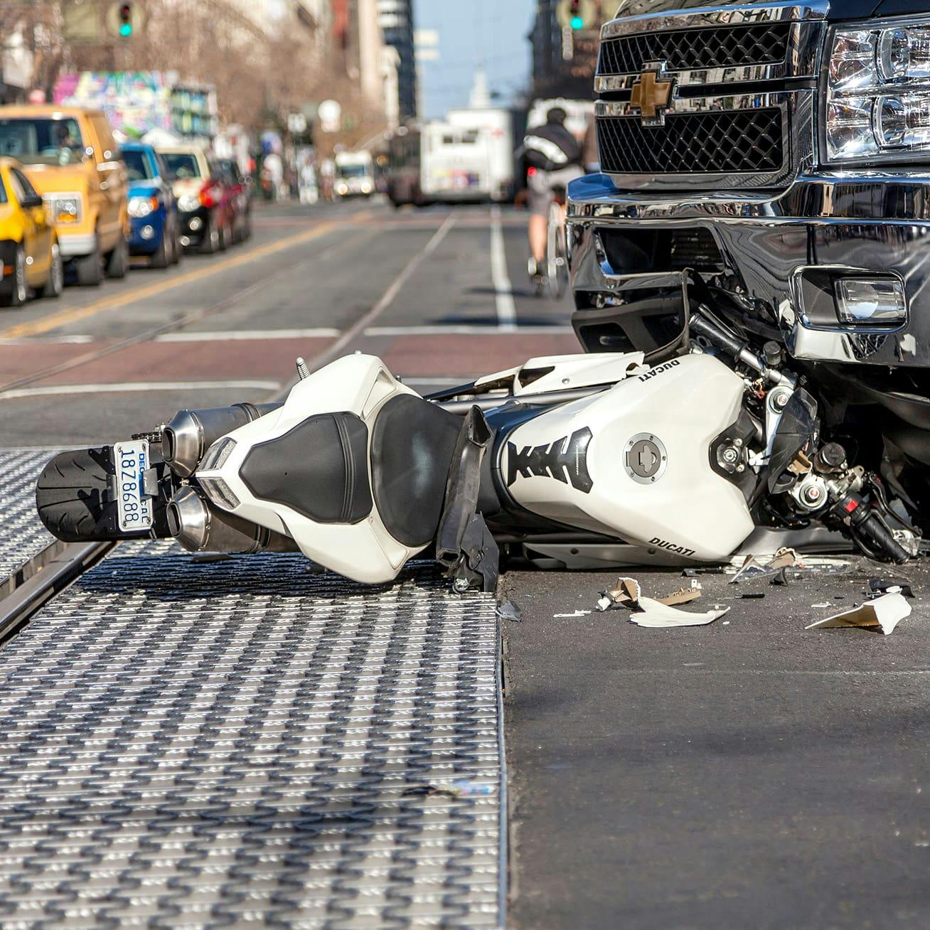 Motorcycle on the ground from an accident