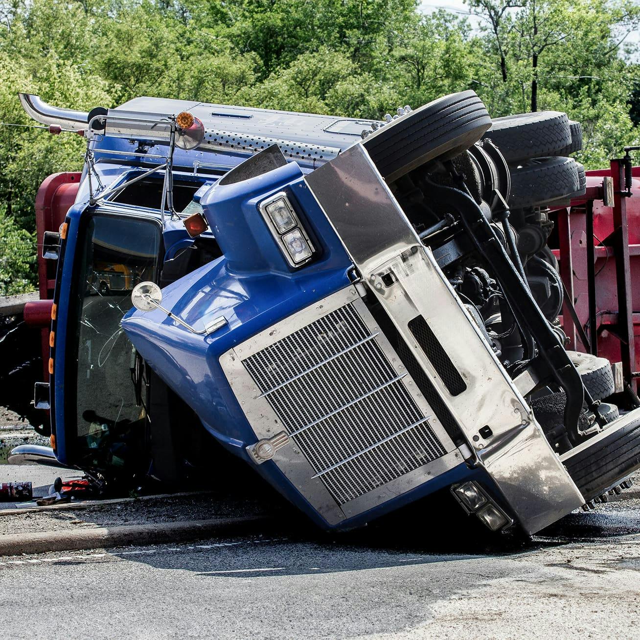 Truck on its side from an accident