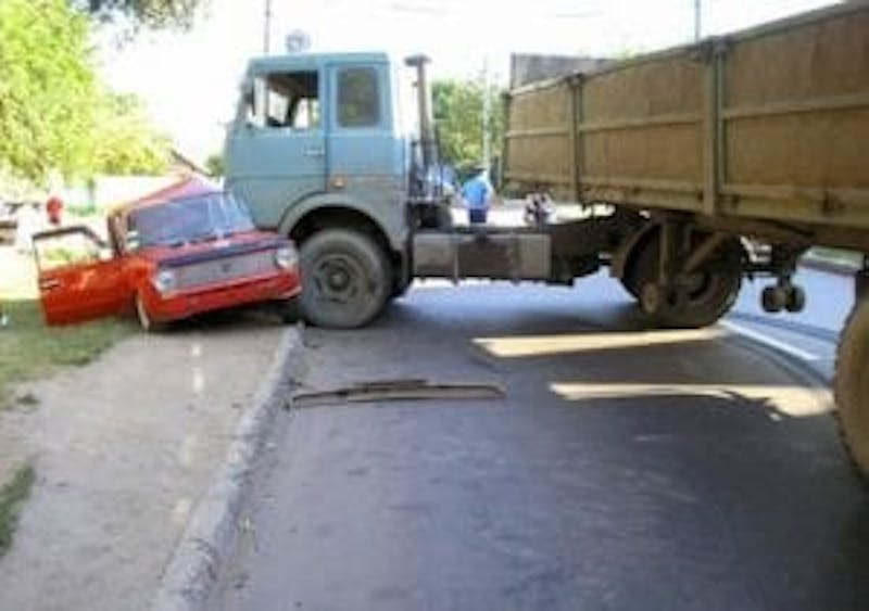 Truck hitting a car
