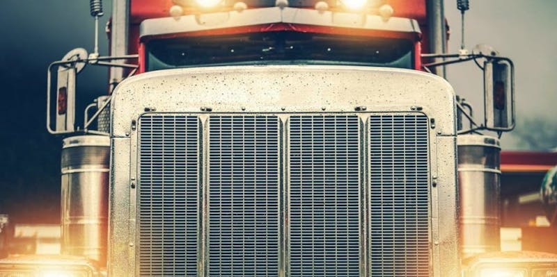 The front of a semi truck