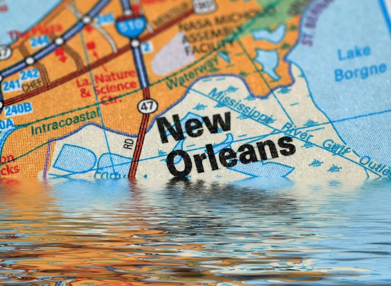 New Orleans map floating in the water