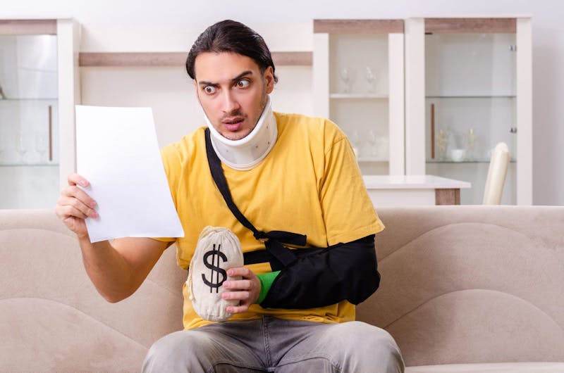 Man on a couch in a sling