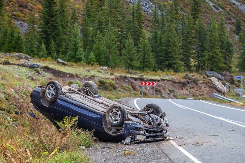 car flipped over