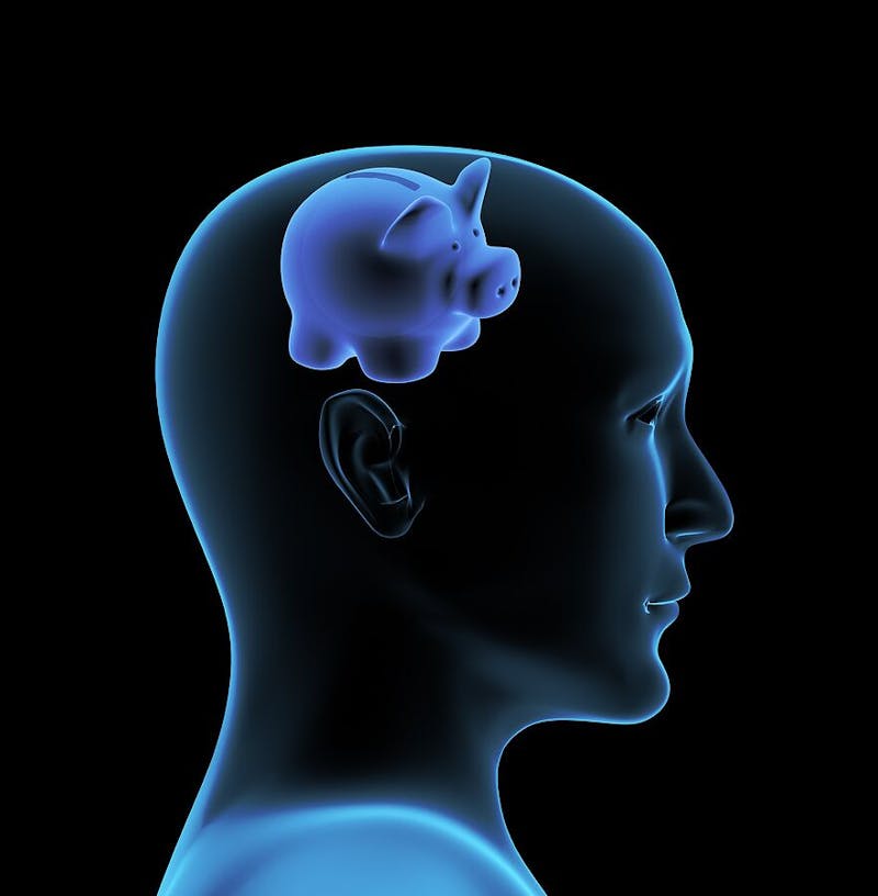 image of a piggy bank in someones head