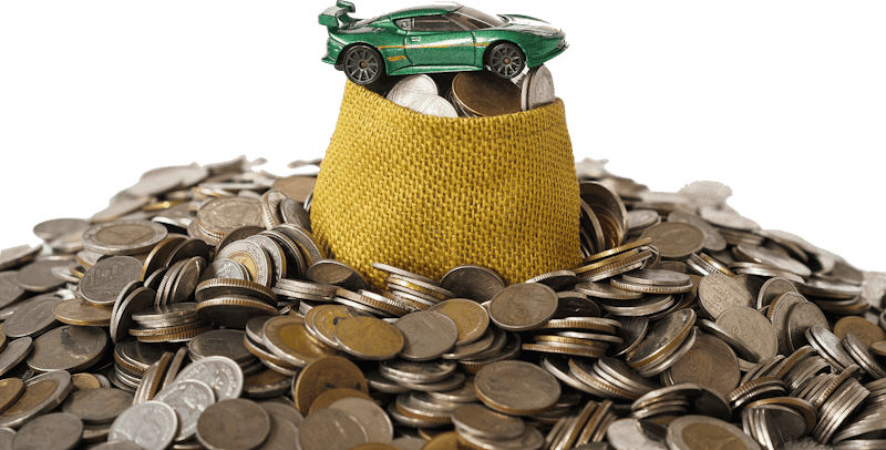 toy car sitting on pile of money