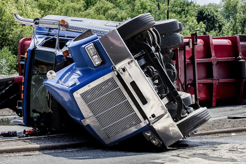 Truck that has tipped over after an accident